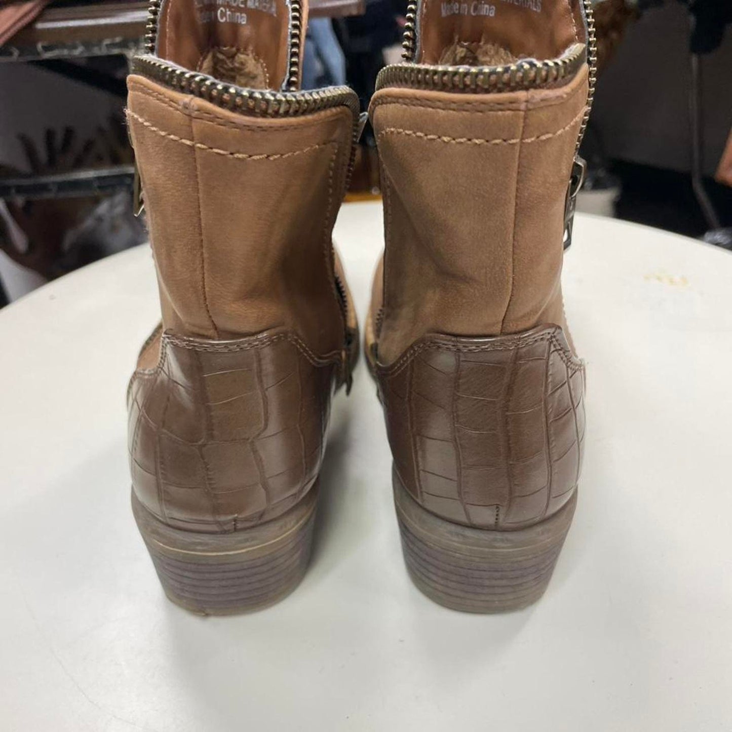 Tan leather ankle boots with