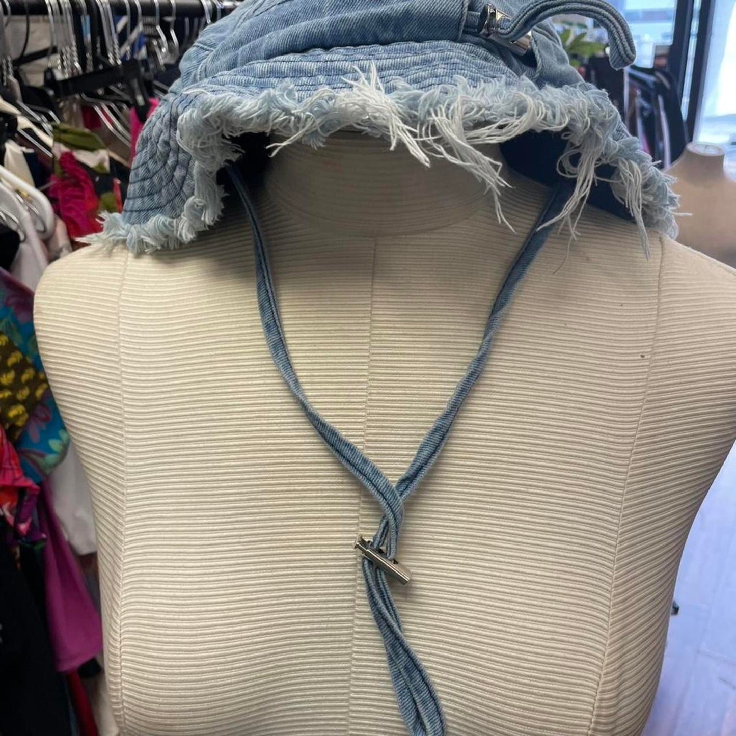 Denim bucket hat with adjustable