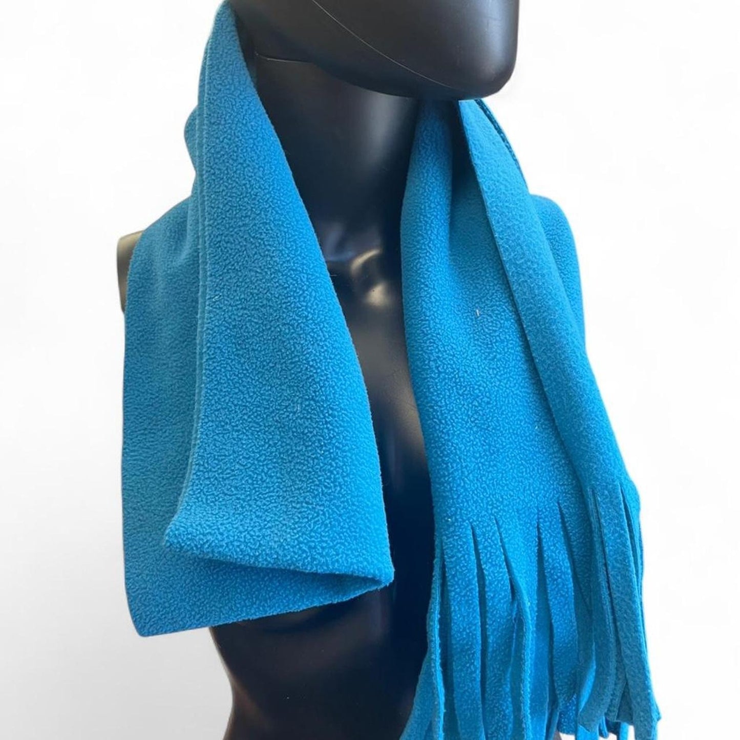 Blue fleece scarf with fringe