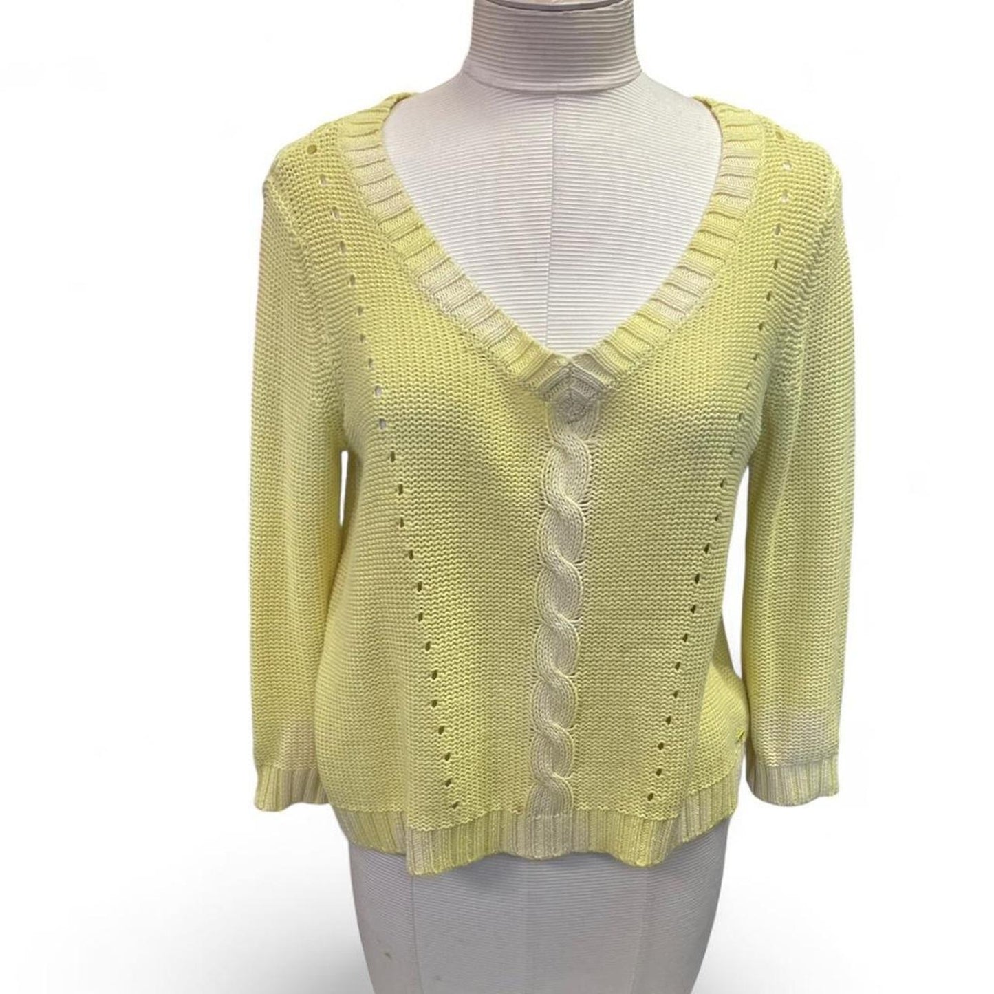 Yellow crochet knit sweater with