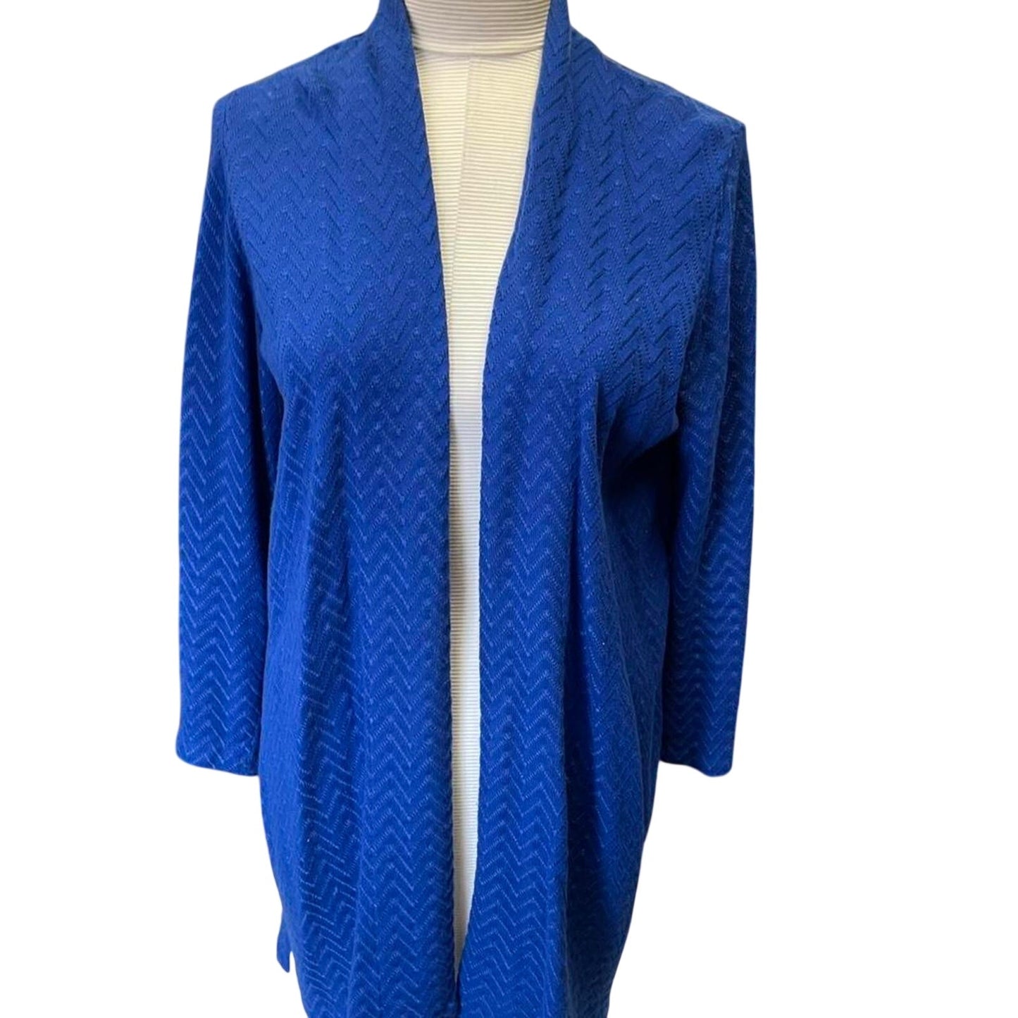 Kasper blue cardigan with chevron