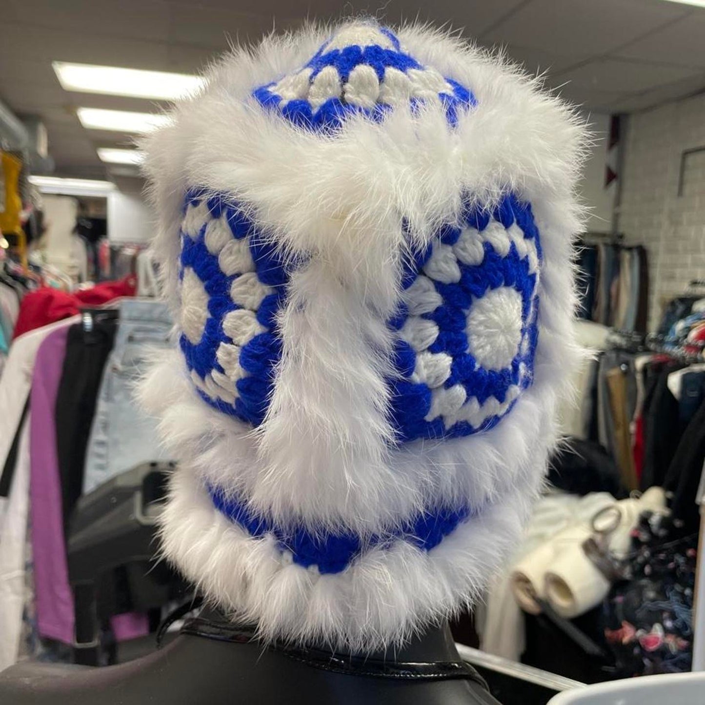 Blue white fur hat