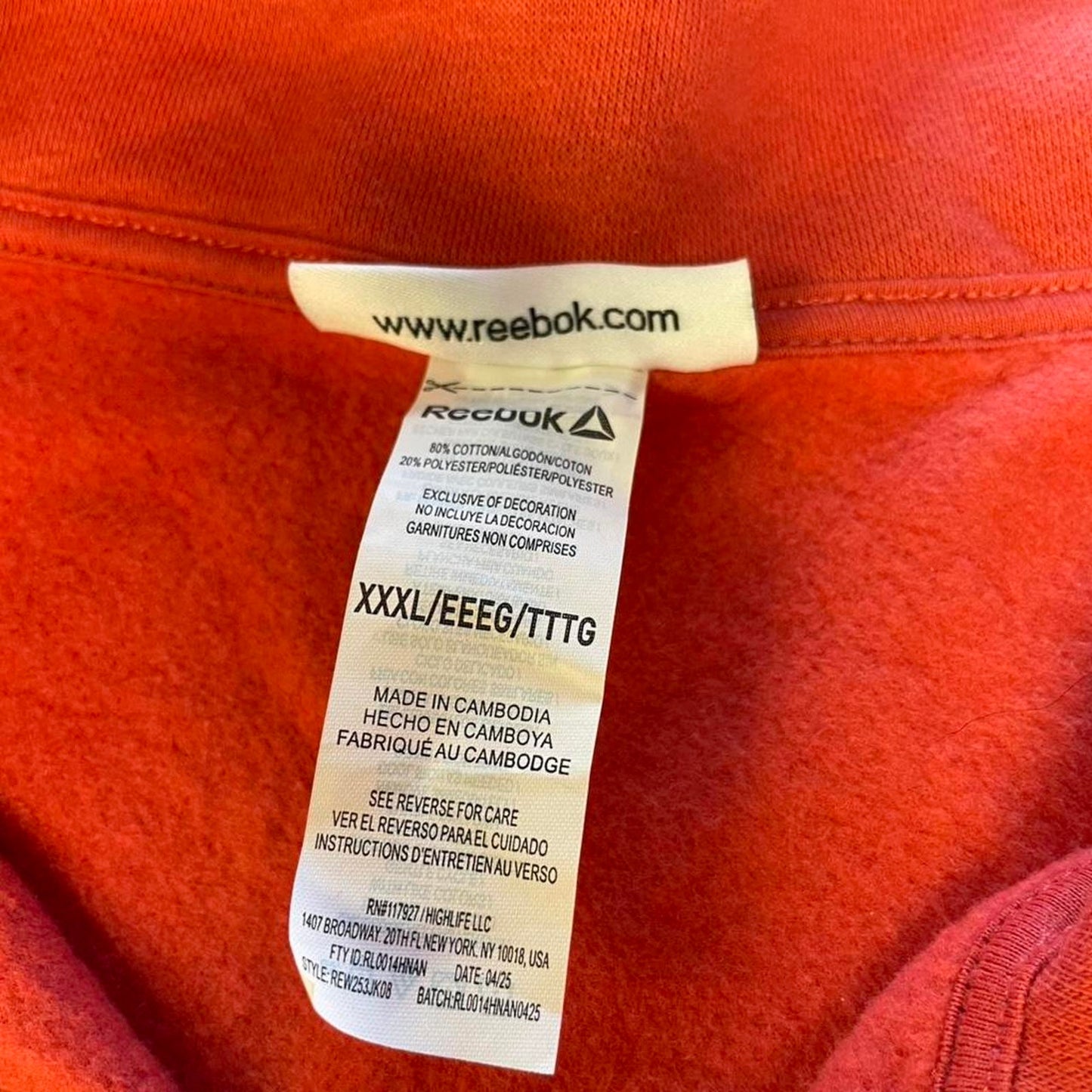 Reebok red zip up hoodie
