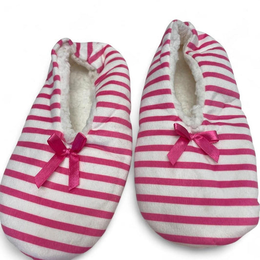 Pink and white striped slippers