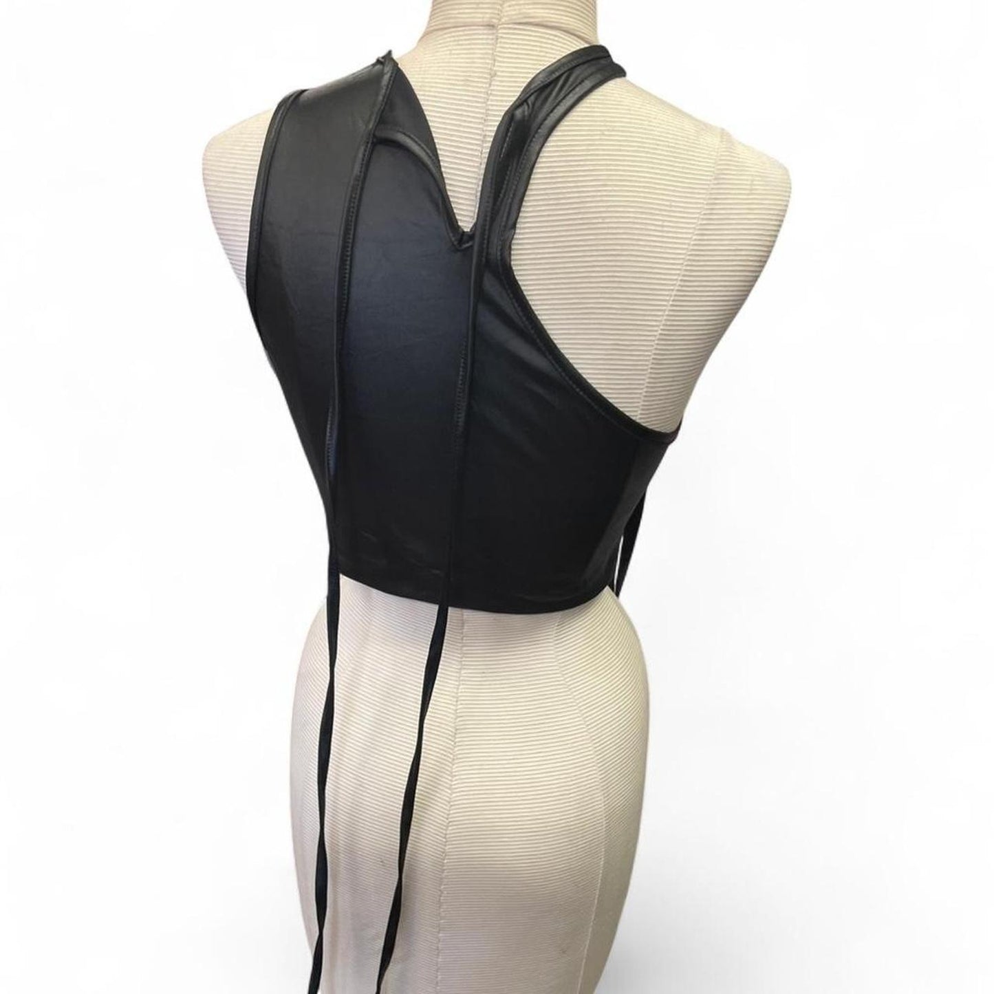 Black leather halter top