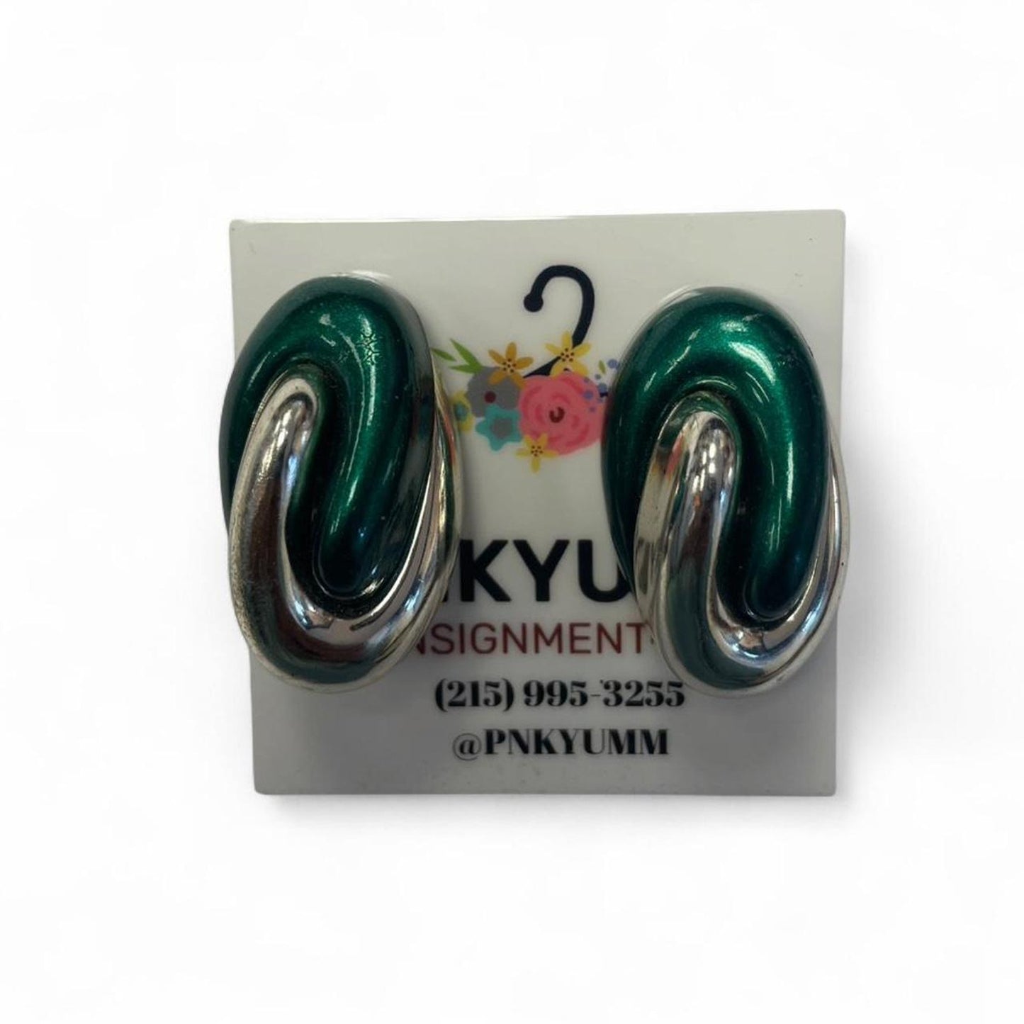 Green and silver swirl earrings