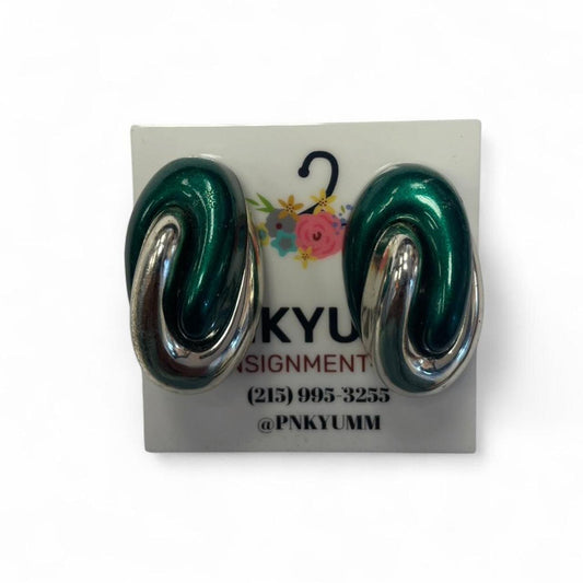Green and silver swirl earrings