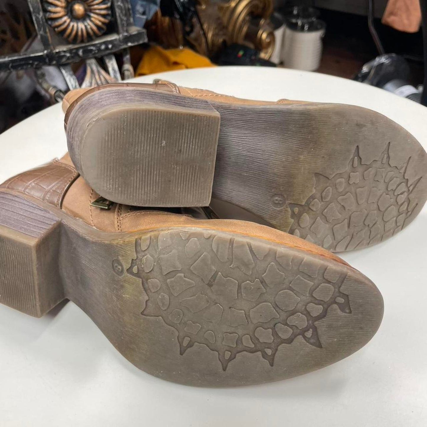 Tan leather ankle boots with