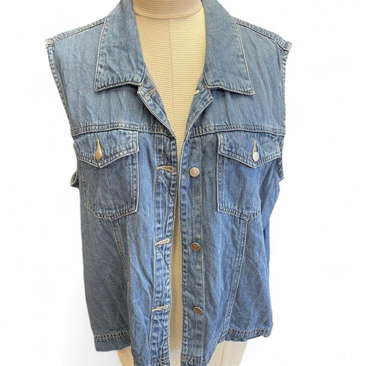 Blue denim vest with button up