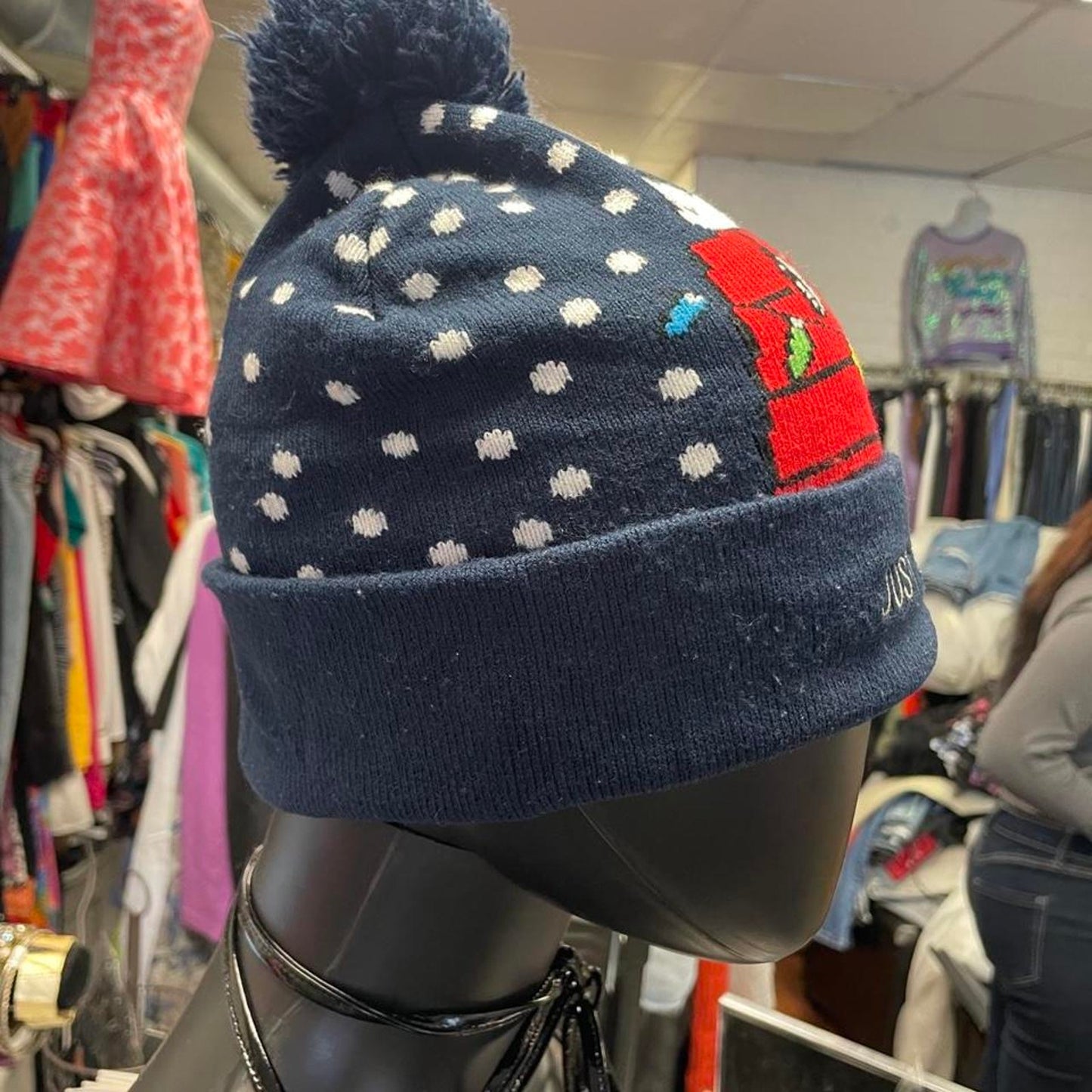 Navy blue and red snoopy hat