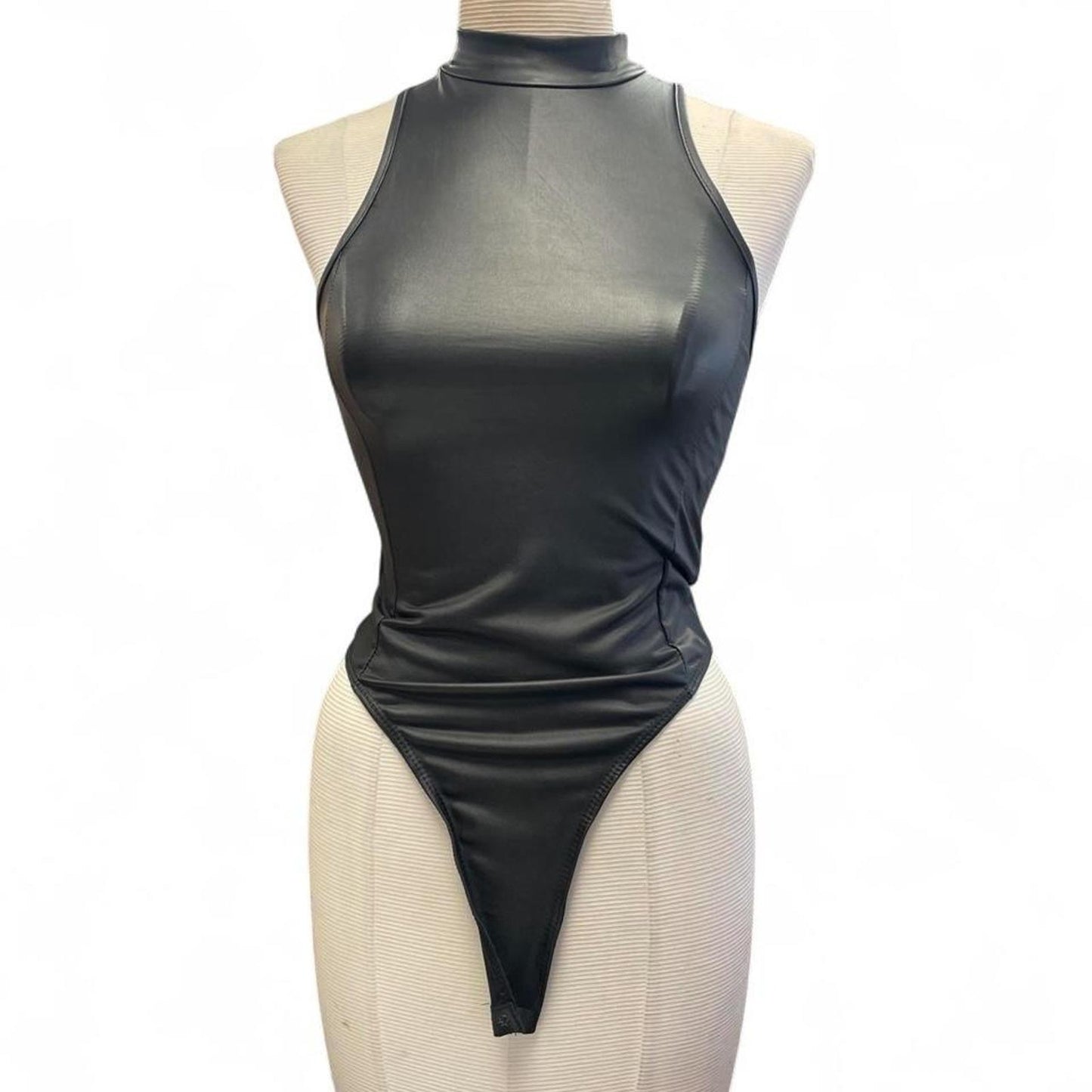 Black faux leather bodysuit