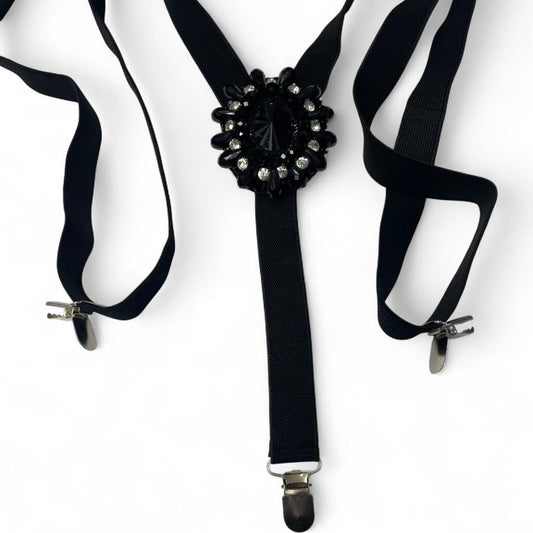 Black rhinestone embellished suspenders