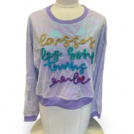 Purple sequin long sleeve top