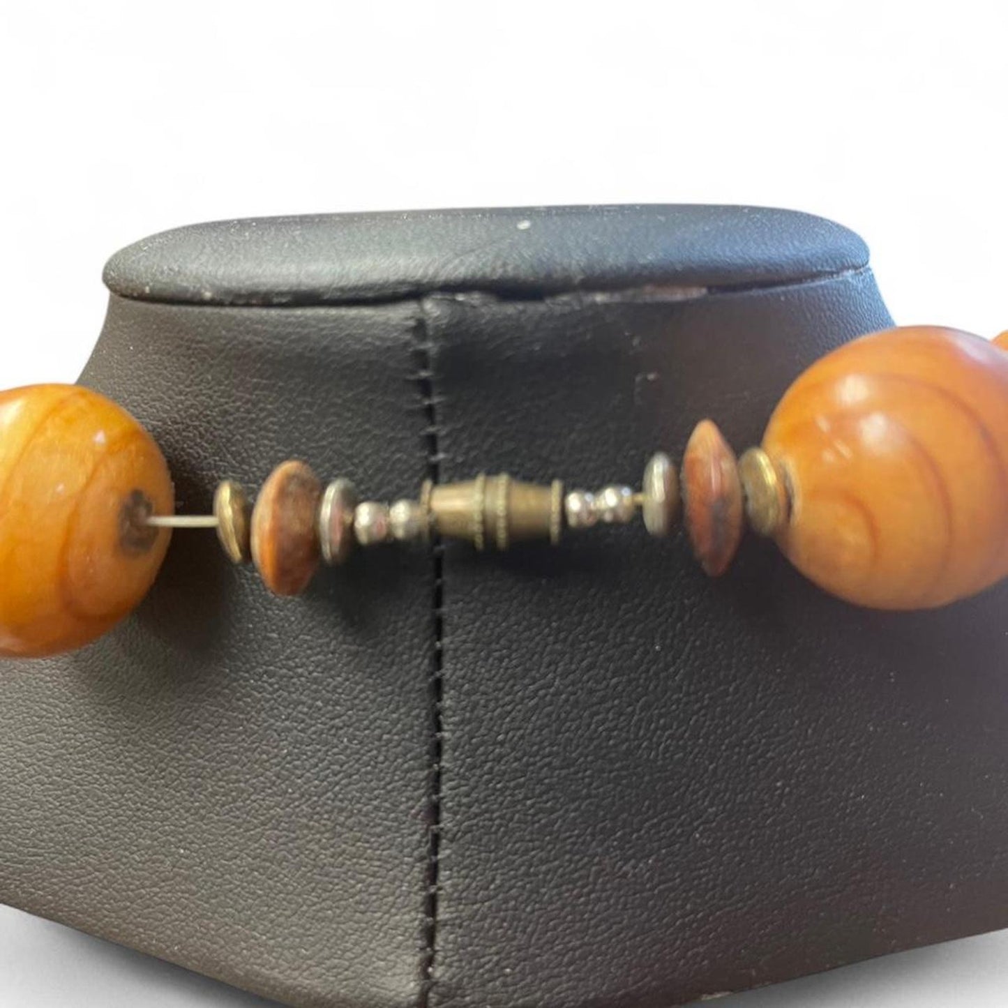 Wooden bead necklace with a